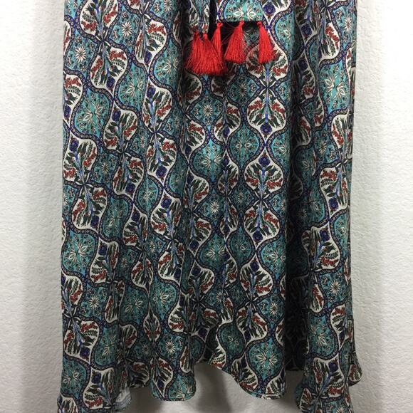 Anthropologie Sachin + Babi Maxi Dress Size 2 Tasseled Red Blue Abstract Satin - Picture 11 of 16